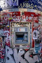 Graffiti on the ATM, RAW grounds, Friedrichshain, Berlin, Germany, Europe
