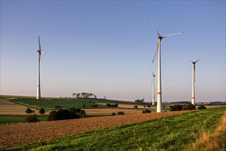 Wind turbines, wind farm in East Westphalia, fields, agriculture, Lichtenau