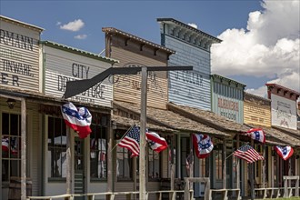 Dodge City, Kansas, Boot Hill Museum, decorated for a July 4th celebration. The museum preserves the history and culture of the old west.