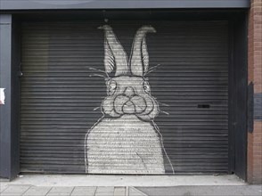 Rabbit on Garage Door, Street Art, Bristol, England, Great Britain