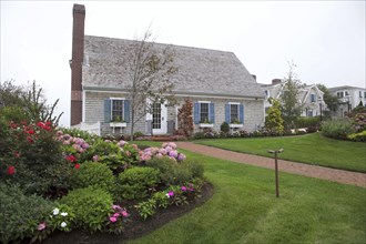 Residence with flower garden, coastal architecture, Cape Cod, Massachusetts, USA, North America