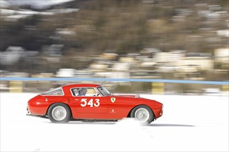 Ferrari 250 MM on the frozen lake, built in 1953, The ICE, St. Moritz, Engadin, Switzerland, Europe