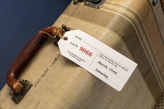 Granada, Colorado, The Amache Museum near the World War 2 Amache Japanese internment camp displays suitcases that internees brought with them when evicted from their homes. More than 7, 000 Japanese a...