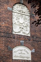 An old inscription on the Meldorf district court, administrative building of the district of Suederdithmarschen, Meldorf, Schleswig-Holstein, Germany, Europe