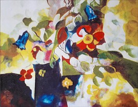 Oil Painting by Volker von Mallinckrodt in Cubist Style, Cubism, Flowers in Vase