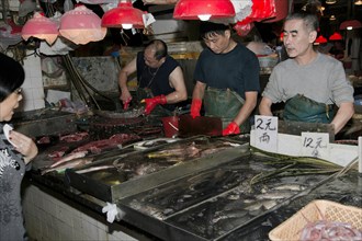 Fish stall in Red Market, Macau, China, Asia
