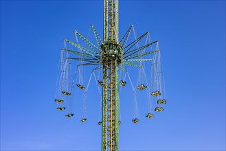 Wiesnaufbau, Starlight chain carousel, Oktoberfest, Theresienwiese, Munich, Upper Bavaria, Bavaria, Germany, Europe
