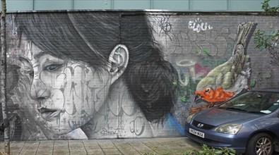 Woman and Bird, Street Art, Bristol, England, Great Britain