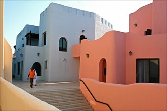 Colourful houses in Mina District, Mia Park, Old Port Doha, Qatar, Asia