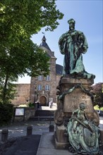 Moers Castle at the fort with the statue Luise Henriette of Orange, Moers, North Rhine-Westphalia, North Rhine-Westphalia, Germany, Europe
