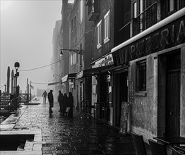 Black and white photography, morning fog in Venice, Italy, Europe