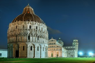 Pisa Miracles Square with Leaning Tower Illuminated Panorama Tuscany Italy