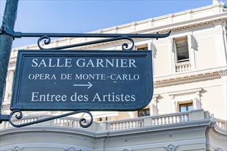 Sign Salle Garnier, Opera deMonte Carlo, Artist Entrance, Casino, Monte Carlo, Principality of Monaco