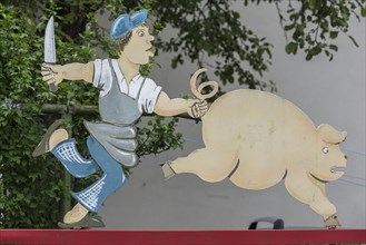 Advertising figure of a butcher's shop, Sonthofen, Allgaeu, Bavaria, Germany, Europe