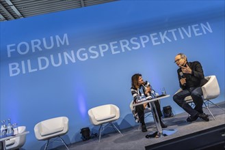 Kai Gniffke, Director-General of SWR as well as Chairman of ARD, in conversation with Maya Goetz from BR, Didacta trade fair, Europes largest education trade fair, Stuttgart, Baden-Wuerttemberg, Germa...