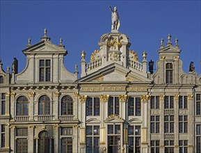 Facade with golden decorations, guild houses, guild houses at the Grote Mart
