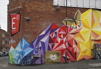 Butterfly and Colourful Triangles, Street Art, Bristol, England, Great Britain