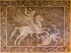 Mosaic floor with Bellerophon and Chimaira, Archaeological Museum in the former Order Hospital of the Knights of St John, 15th century, Old Town, Rhodes Town, Greece, Europe