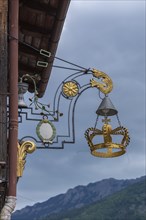 Gilded crown, nose shield from the Krone Inn, Bad Hindelang, Allgaeu, Bavaria, Germany, Europe