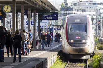 TGV entering the main station, Stuttgart, Baden-Wuerttemberg, Germany, Europe
