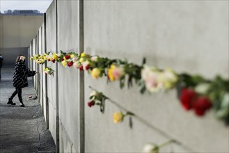 Roses stuck at the Berlin Wall memorial on the day of the fall of the Berlin Wall in Berlin, 09.11.2022., Berlin, Germany, Europe