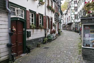 Narrow alleys characterise the historic old town, North Eifel, Eifel, Monschau, North Rhine-Westphalia, North Rhine-Westphalia, Germany, Europe