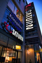 Illuminated advertising, Saturn, tegut..., Koenigsbaupassagen, department stores' chain, Koenigsstrasse, Stuttgart, Baden-Wuerttemberg, Germany, Europe