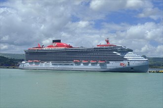 Cruise ship Scarlet Lady, shipping company Virgin Voyages, in the port of Puerto Plata, Dominican Republic, Caribbean, Central America
