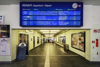 Departure information board, main station, Kempten, Allgaeu, Bavaria, Germany, Europe