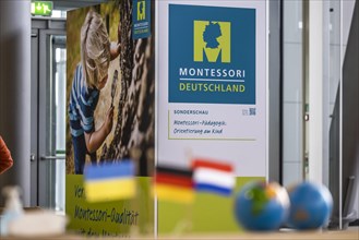Exhibition stand Montessori Pedagogy. The trade fair Didacta is Europes largest education trade fair, target groups are teachers and trainers at kindergartens, schools and universities. Stuttgart, Bad...