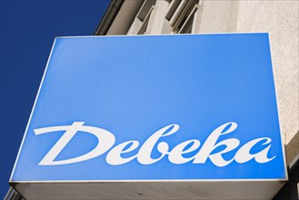 Facade with logo and sign, Debeka, insurance group, health insurance, building society, Hagen, North Rhine-Westphalia, Germany, Europe