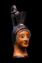 Small wine jug in the shape of a womans head, Oinochoe, 475-450 BC, Archaeological Museum in the former Order Hospital of the Knights of St. John, 15th century, Old Town, Rhodes Town, Greece, Europe
