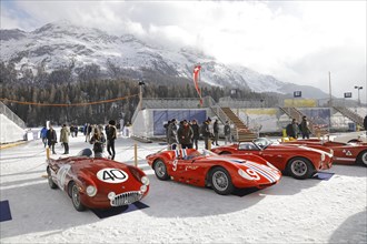 Classic car Concours dElegance on the frozen lake, The ICE, St. Moritz, Engadin, Switzerland, Europe