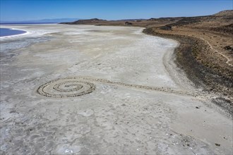 Promontory, Utah, The Spiral Jetty, an earthwork sculpture created by Robert Smithson in 1970 in Great Salt Lake. The sculpture was underwater for 30 years but is now on dry land due to the historic d...