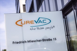 CureVac, biopharmaceutical company specialising in the messenger molecule mRNA, company sign, Tuebingen, Baden-Wuerttemberg, Germany, Europe