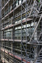 Scaffolding on the new construction of a high-rise building at Warschauer Bruecke in Berlin, Germany, Europe