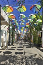 Umbrella Street in Centro Historico, Old Town of Puerto Plata, Dominican Republic, Caribbean, Central America
