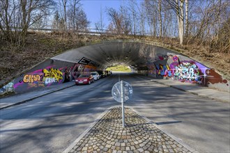 Street subway with graffiti, access to Kempten main station, Allgaeu, Bavaria, Germany, Europe