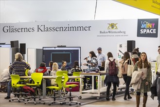 Glass classroom informs about digital teaching and STEM subjects, the Didacta trade fair is Europes largest education trade fair. Stuttgart, Baden-Wuerttemberg, Germany, Europe