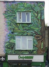 Green Leaves and Tree Trunk, Street Art, Bristol, England, Great Britain