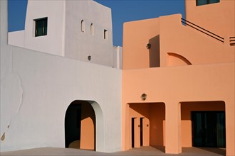 Colourful houses in Mina District, Mia Park, Old Port Doha, Qatar, Asia