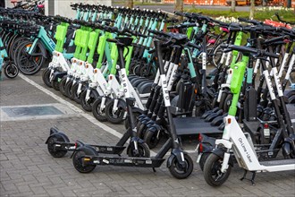 E-scooter parking at the main station, Duesseldorf, North Rhine-Westphalia, Germany, Europe