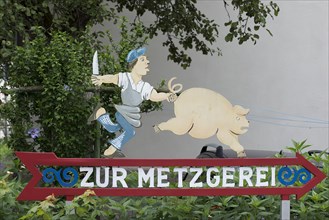 Advertising sign of a butcher's shop, Sonthofen, Allgaeu, Bavaria, Germany, Europe