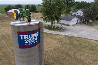 Momence, Illinois, A silo on an Illinois farm carries a sign promoting Donald Trump for President in 2024