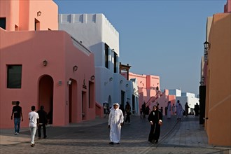 Colourful houses in Mina District, Mia Park, Old Port Doha, Qatar, Asia
