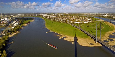 View of the Rhine from the Rhine Tower, Duesseldorf, North Rhine-Westphalia, Germany, Europe