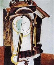 Oil Painting by Volker von Mallinckrodt in Cubist Style, Cubism, Old Wall Clock