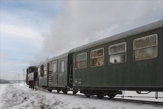 Winter steam locomotive ride of the Steyrtalbahn museum railway in Gruenburg, Upper Austria, Austria, Europe