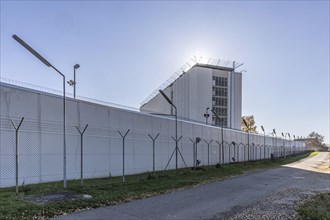 Stammheim Prison, exterior view of the prison with prison wall, Stuttgart, Baden-Wuerttemberg, Germany, Europe