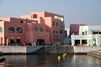 Colourful houses in Mina District, Mia Park, Old Port Doha, Qatar, Asia